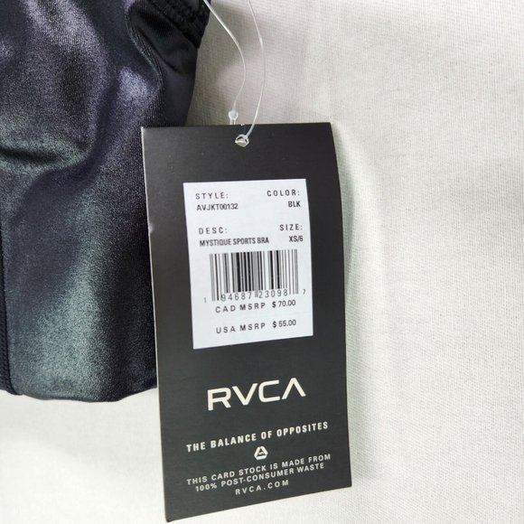 RVCA Sports Bra Adults XS Slick Black Matte Shine Womens New - Picture 8 of 10